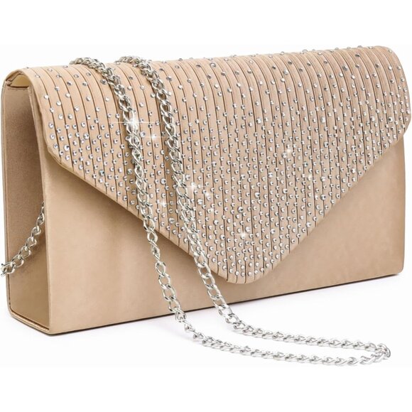 ⚡Women's Magnetic Closure Chain Strap Crossbody Envelope Tan Clutch Handbag - Picture 1 of 6